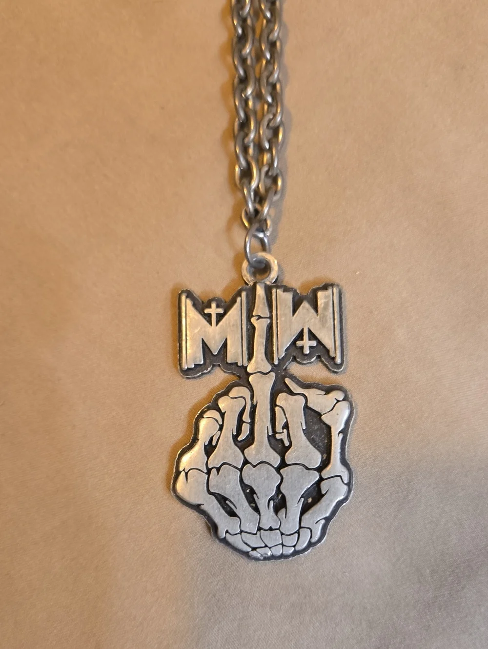 Silver Tone Skeletal Middle Finger Pendant Necklace - Men